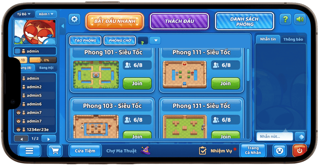 Giao diện sảnh Bubble Boom khi tiếp tục chơi trong trình duyệt